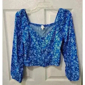 Women's Vici Dee Elly Long Sleeve Blue Floral Crop Top. Size M